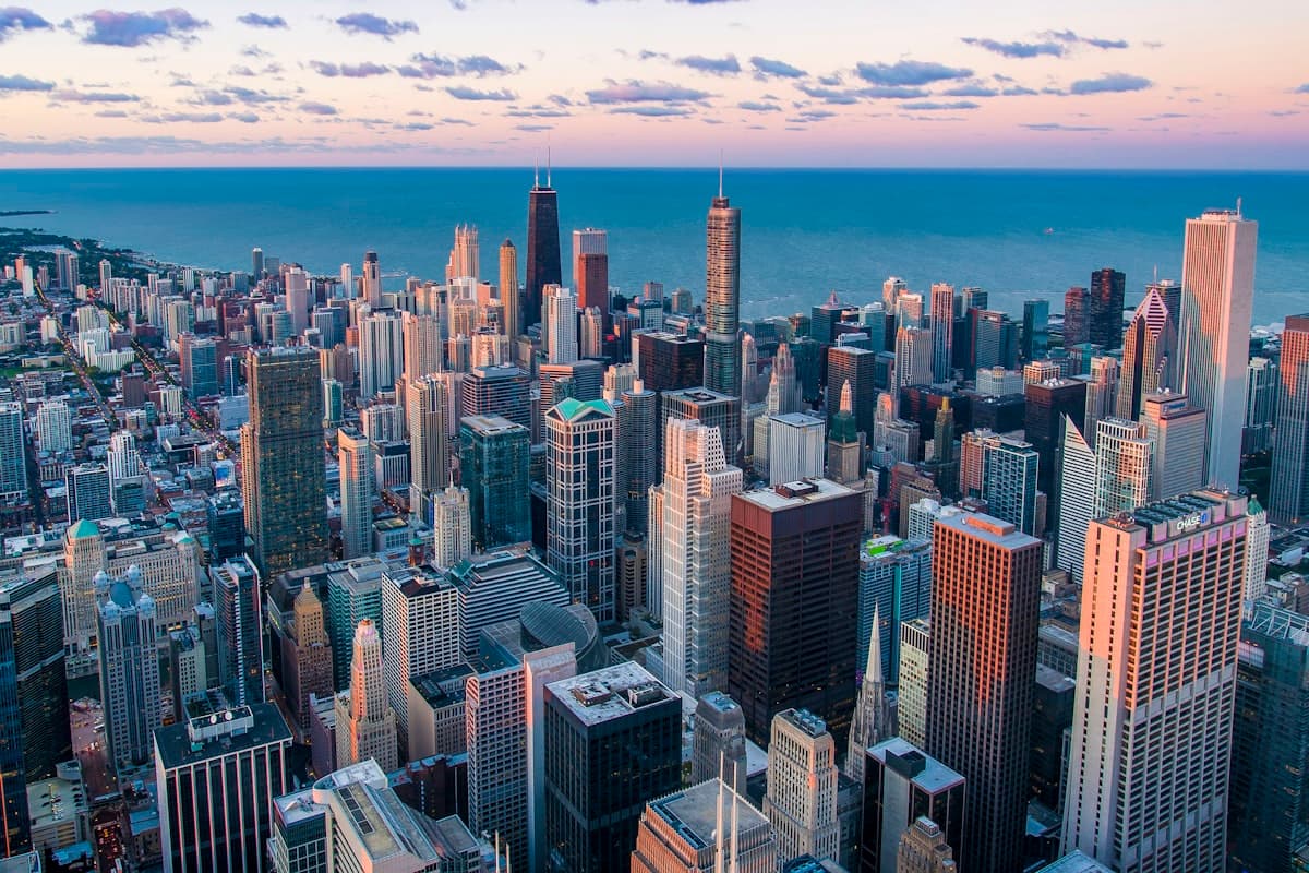 City skyline at dusk representing community overview and insight